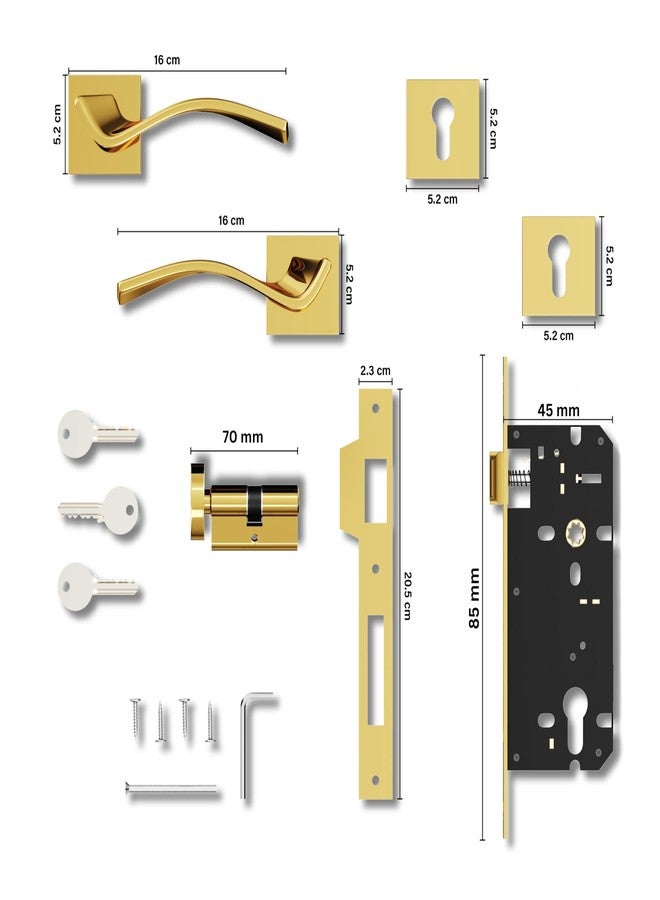 GLOXY Premium Zinc Mortise Lock Door Handle Lock for Main & Internal Door in Residential & Commercial Spaces Body 3 Brass Key for Hotel,Room| Gold Finish (2 Years Warranty, Pack of 1) - Image 3